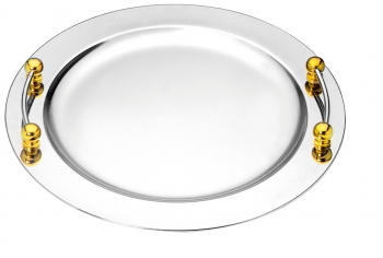 ROUND TRAY WITH GOLDED HANDLES